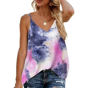 Tecrew Tank Top V-Neck Adjustable Spaghetti Straps Tie Dye Size Large New